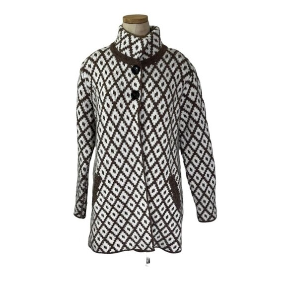 Oriana made in Italy women's cardigan M cream brown wool blend double knit soft - Picture 8 of 8